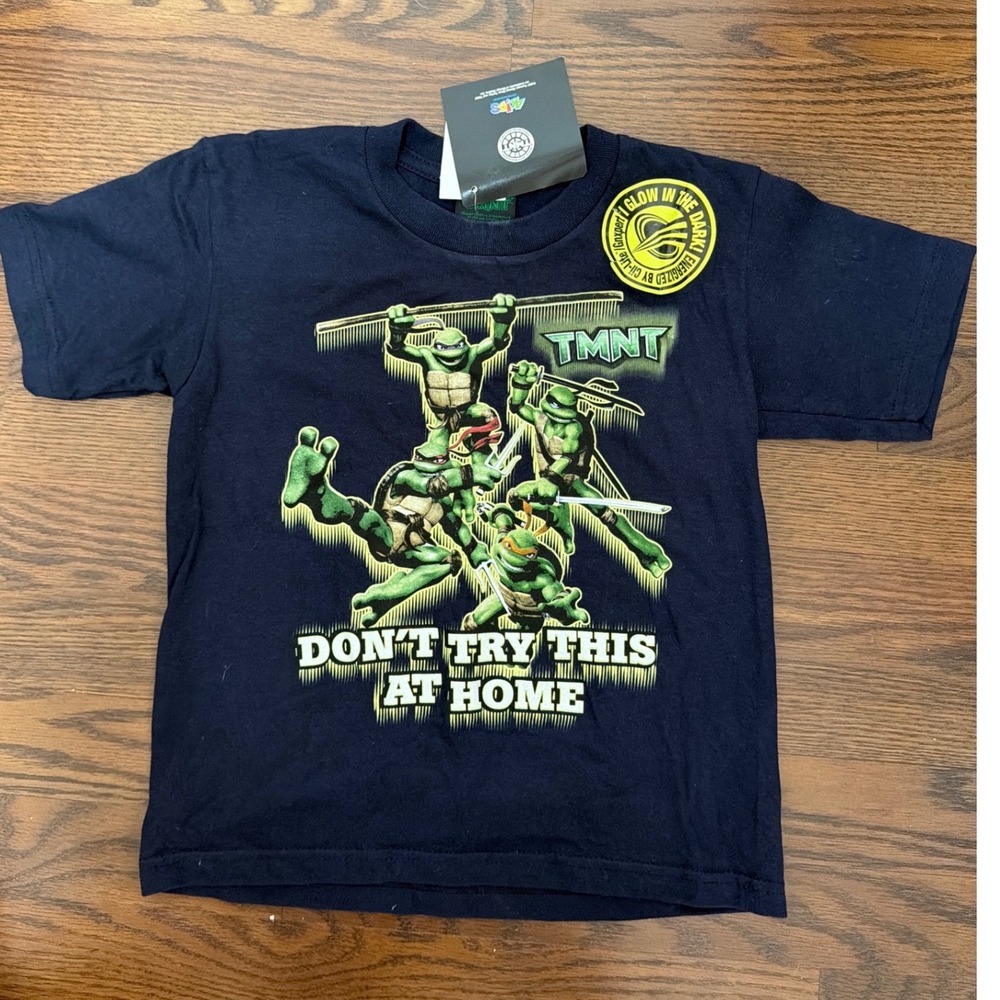 Y2K TMNT 2007 Movie Shirt Kids Navy Blue Glow In The Dark Ninja Turtles New NWT